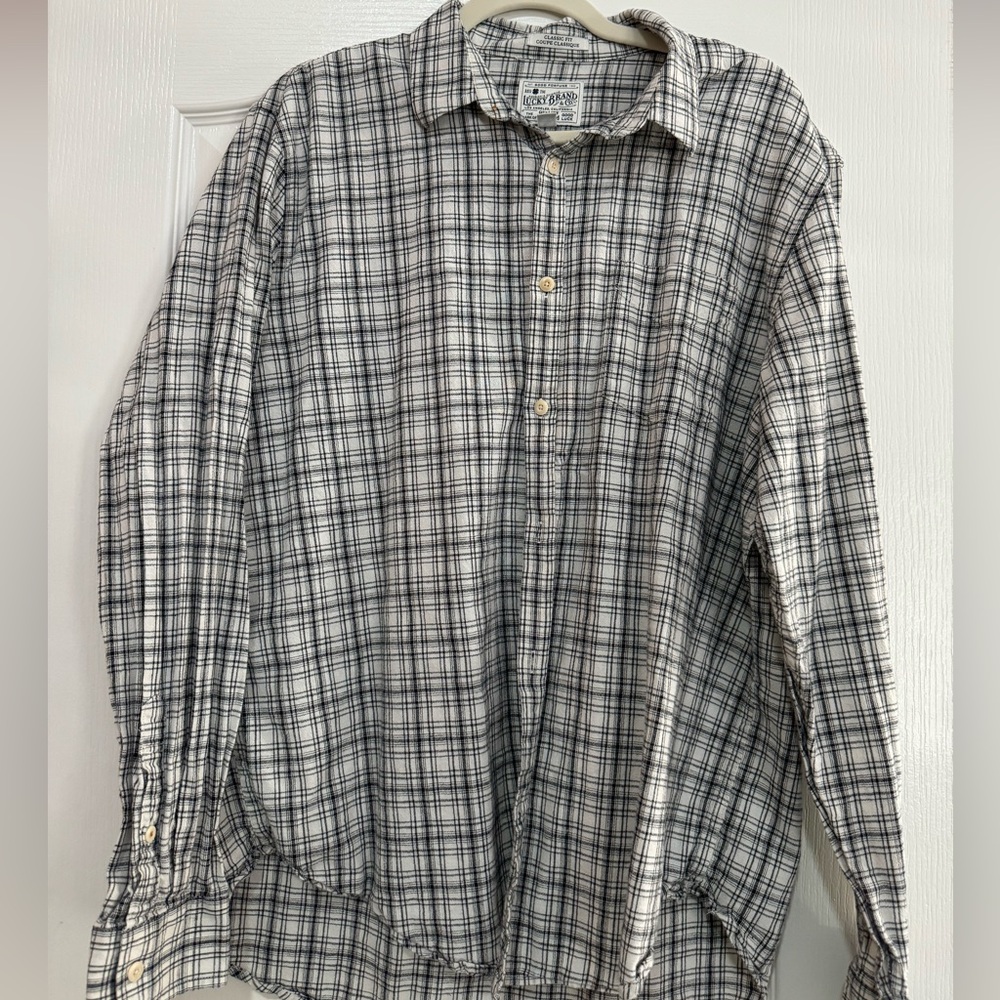 Lucky Brand Button Down Shirt Mens XL Plaid Checkered White Label Long Sleeve